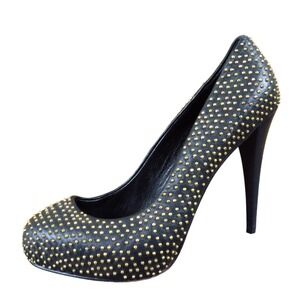 Alexander Wang Studded Women Platform Pump Size 38 Evening Black Leather Gold
